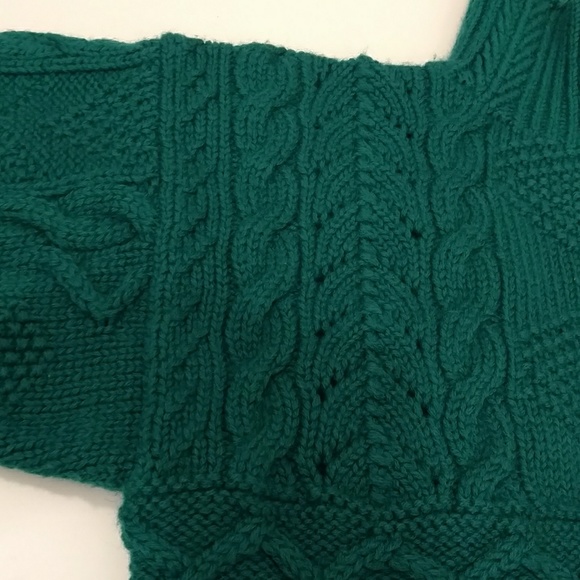 Hand-knit Deep Emerald Green Sweater Great Quality Tunic Length Soft Wool Mock - Picture 7 of 8